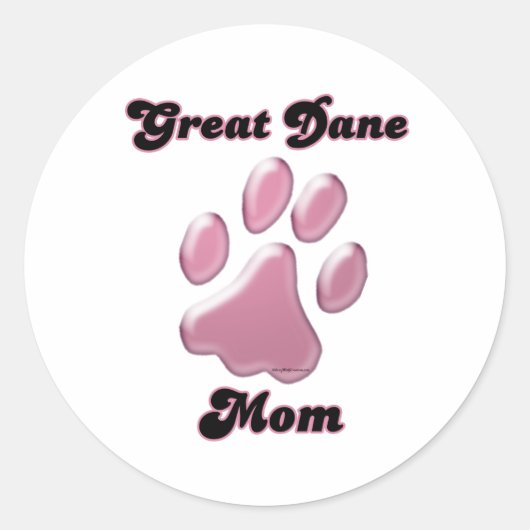 Great Dane Mom Pink Pawprint – ステッカー (正面)
