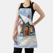 Great Dane Snowy Cabin Santa Hat Christmas Art エプロン (インサイチュ)