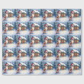 Great Dane Snowy Cabin Santa Hat Christmas Art ラッピングペーパー (フラット)