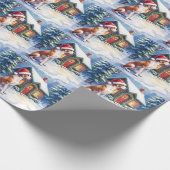 Great Dane Snowy Cabin Santa Hat Christmas Art ラッピングペーパー (角)