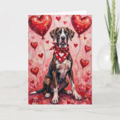 Great Dane Valentine’s Day Dog with Hearts Red カード (正面)