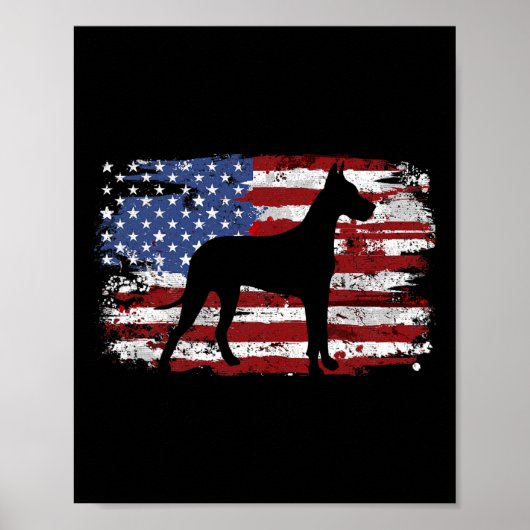 Great Dane Vintage American Flag  ポスター (正面)