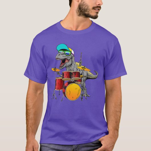Great Dinosaurs Drums Music Playing re Design Smal Tシャツ (正面)