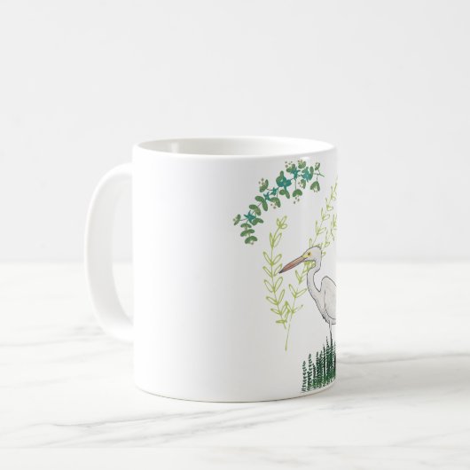 Great Egret floral bird pattern コーヒーマグカップ (正面左)