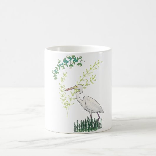 Great Egret floral bird pattern コーヒーマグカップ (中央)