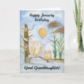 Great Granddaughte Happy January Birthday Owl Cake カード (正面)