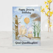 Great Granddaughte Happy January Birthday Owl Cake カード (黄色い花)