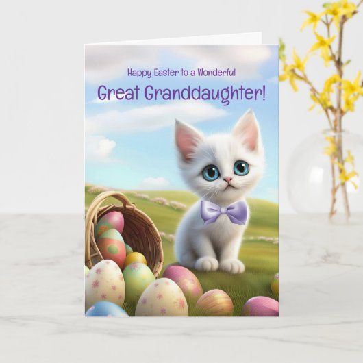 Great Granddaughter Cute Easter with Kitten  カード (黄色い花)