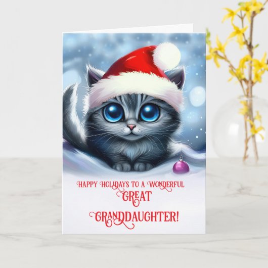 Great Granddaughter Cute Kitten Christmas カード (黄色い花)