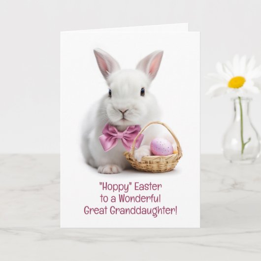 Great Granddaughter Happy Easter Cute White Bunny カード (小さな植物)