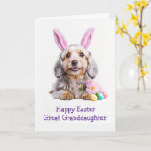 Great Granddaughter Happy Easter with Cute Puppy カード (黄色い花)