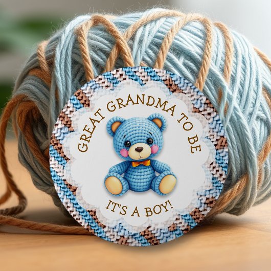 Great Grandma | Crochet Teddy Bear Baby Shower  缶バッジ
