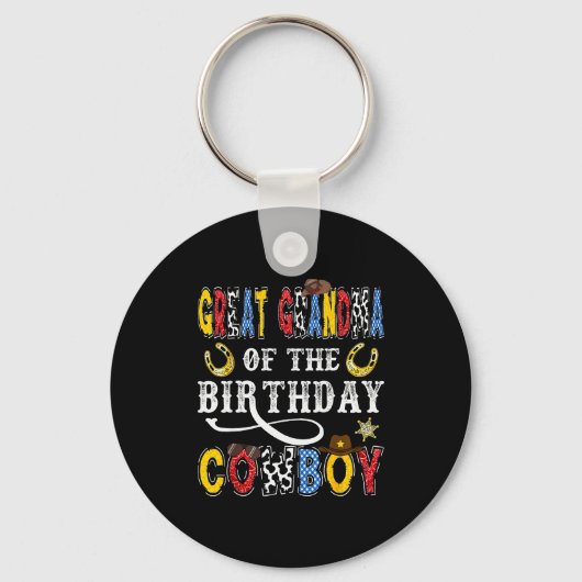 Great Grandma Of The Birthday Cowboy Western Rodeo キーホルダー (正面)