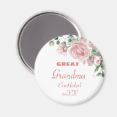 Great Grandma Year Established Custom Pink Roses  マグネット (正面/裏面)