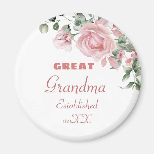 Great Grandma Year Established Custom Pink Roses  マグネット (正面)