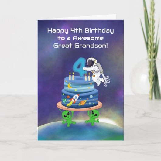 Great Grandson Happy 4th Birthday Astronaut  カード (正面)