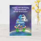 Great Grandson Happy 4th Birthday Astronaut  カード (黄色い花)