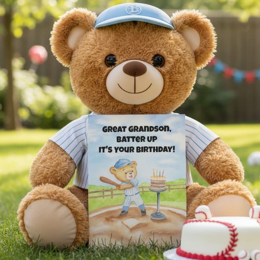 Great Grandson Happy Birthday Baseball Teddy Bear カード
