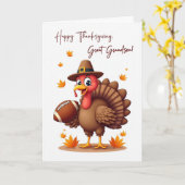 Great Grandson Thanksgiving Funny Turkey Football カード (黄色い花)
