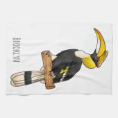 Great hornbill bird cartoon illustration  キッチンタオル (横)