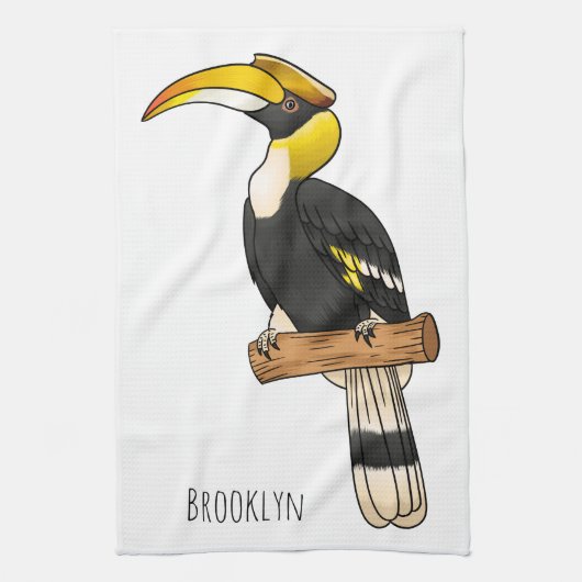 Great hornbill bird cartoon illustration  キッチンタオル (縦)