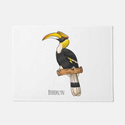 Great hornbill bird cartoon illustration  ドアマット (正面)