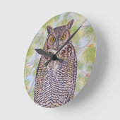 Great Horned Owl ラウンド壁時計 (傾斜)