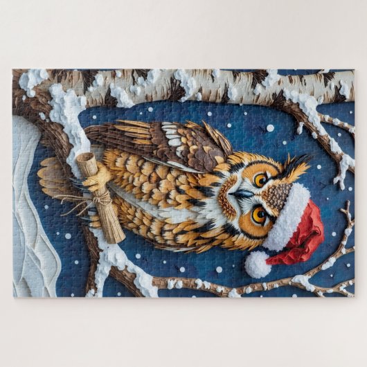 Great Horned Owl Christmas Scroll Bearer Hat ジグソーパズル (横)