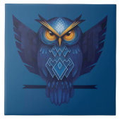 Great Horned Owl In Blue タイル (正面)