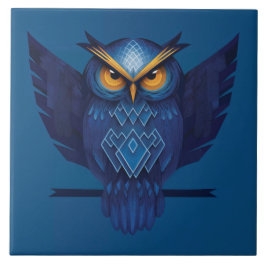 Great Horned Owl In Blue タイル