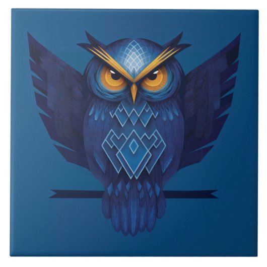 Great Horned Owl In Blue タイル (正面)