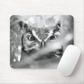 Great Horned Owl Photo Mouse Pad Black & White マウスパッド (マウス)