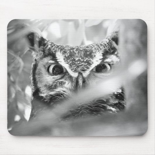 Great Horned Owl Photo Mouse Pad Black & White マウスパッド (正面)