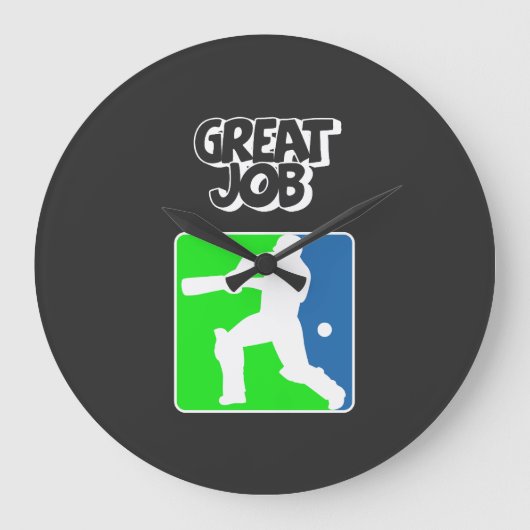 Great Job Cricket Logo Cricket Batsman  ラージ壁時計 (正面)