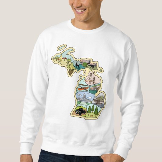 Great Lake State Michigan Vintage Illustrated Map スウェットシャツ (正面)