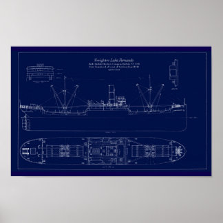 Great Lakes Freighter Lake Fernando Blueprint ポスター