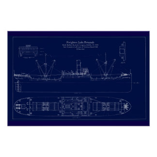 Great Lakes Freighter Lake Fernando Blueprint ポスター