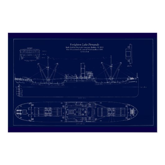 Great Lakes Freighter Lake Fernando Blueprint ポスター (正面)