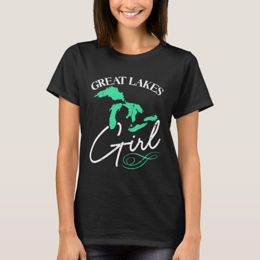 Great Lakes Girl Michigan Midwest Detroit Ladies S Tシャツ (正面)