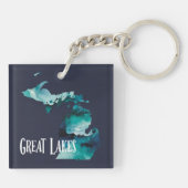 Great Lakes Michigan State Map Blue Watercolor キーホルダー (裏面)