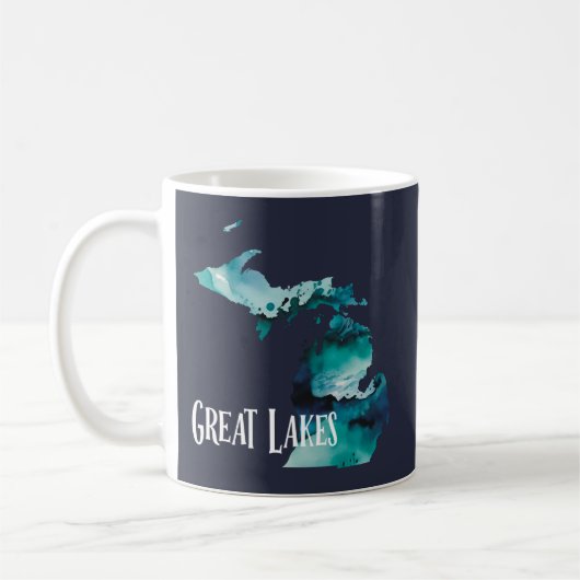 Great Lakes Michigan State Map Blue Watercolor コーヒーマグカップ (左)