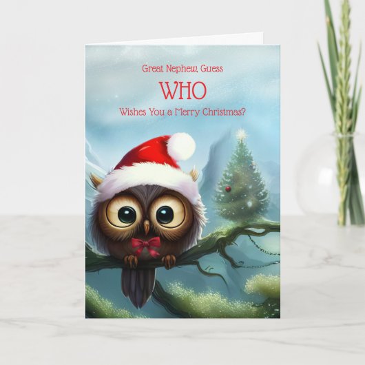 Great Nephew Merry Christmas Cute Owl  カード (正面)