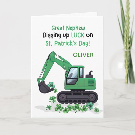 Great Nephew St Patricks Day Construction Truck カード (正面)