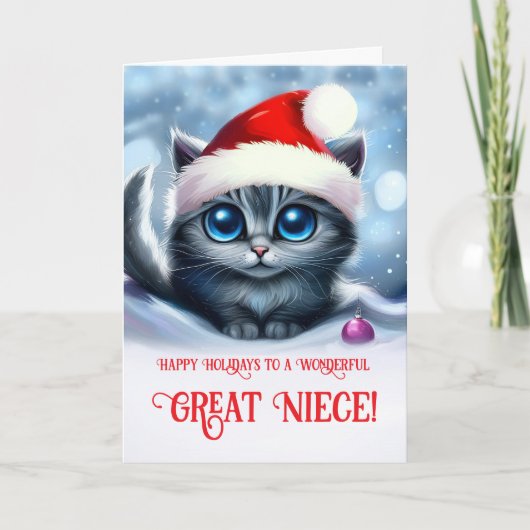 Great Niece Christmas Holiday with Cute Cat カード (正面)