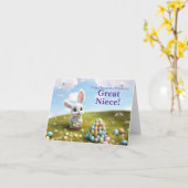 Great Niece Easter with Fluffy Easter Bunny カード (黄色い花)