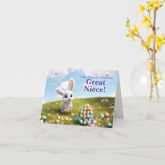 Great Niece Easter with Fluffy Easter Bunny  カード (黄色い花)