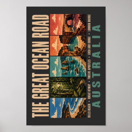 Great Ocean Road Australia Landmarks Illustration ポスター (正面)