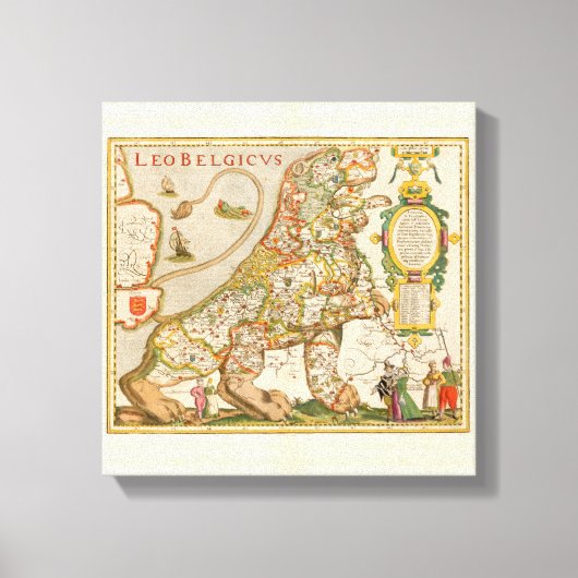 Great Old Map of Belgium (Year 1617) キャンバスプリント (正面)