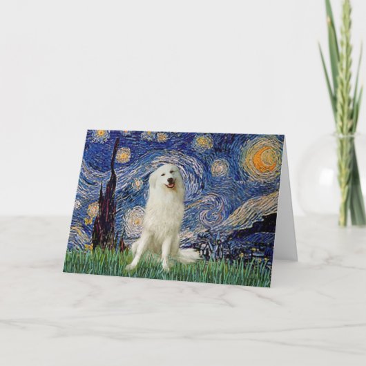 Great Pyrenees (3) in Starry Night (Van Gogh) サンキューカード (正面)