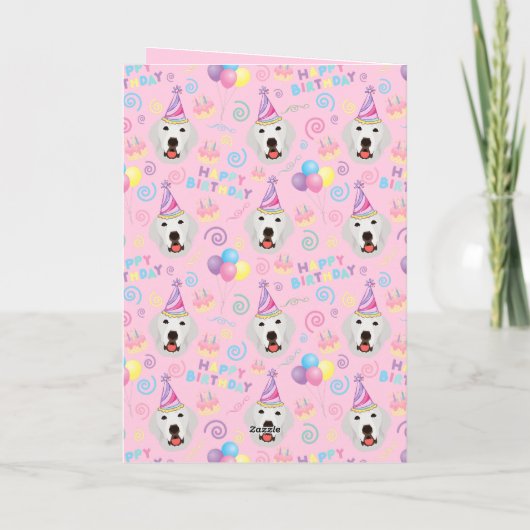 Great Pyrenees Birthday Card in Pink カード (裏面)